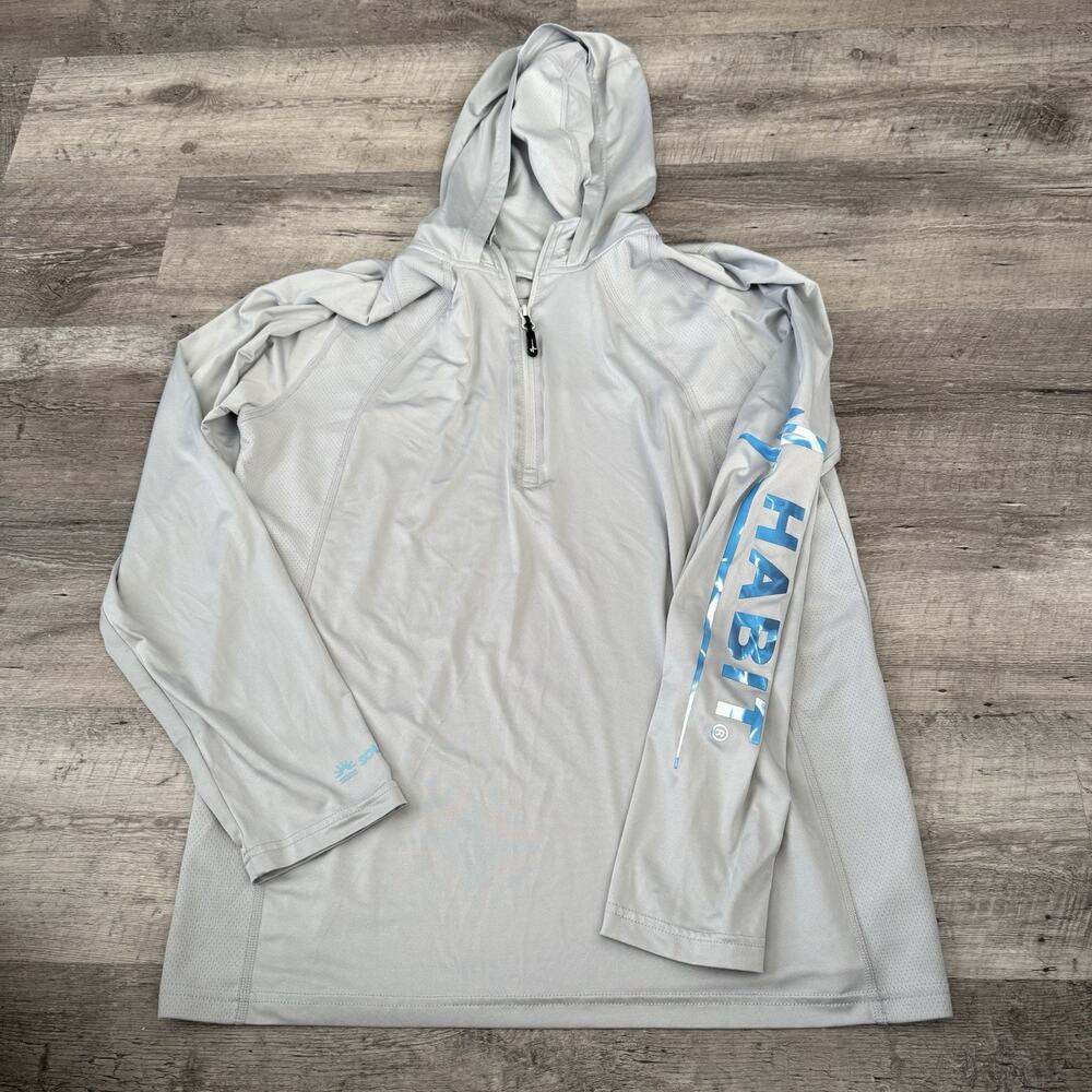 Habit Fishing 1/4 Hooded Rashguard ￼Men Medium Gray Solar Factor 40+ Performance
